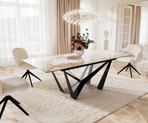 Jedálenský stôl Edge 180-220x100 keramický Minas Melange bielo-béžová