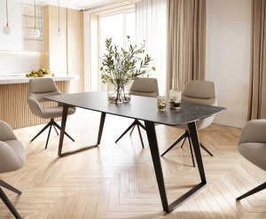Jedálenský stôl Edge oválny tvar 200x100 keramika Laminam® Nero Greco