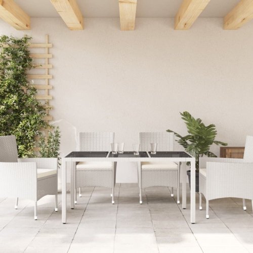 Zahradní stůl se skleněnou deskou bílý 150x90x75 cm polyratan