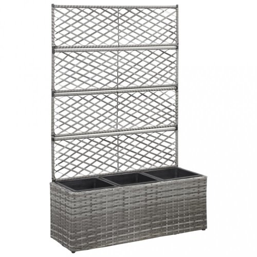 Truhlík s treláží a 3 květináči 83x30x130 cm polyratan Dekorhome