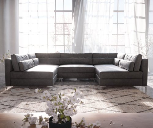 Pohovka ve tvaru "U" Elio 300x185 cm imitace kůže vintage antracitová