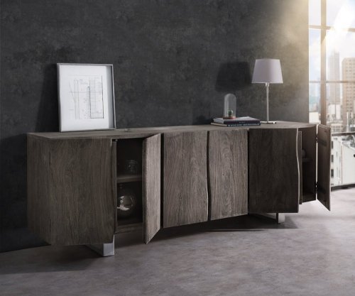Komoda Live Edge 220 cm akácie masiv platina 6 dvířek