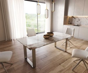 Jedálenský stôl Edge 200x100 keramický Minas Melange bielo-béžový