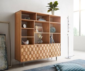 Regál Fevo 147x150 cm prírodná akácia 3 dvierka v tvare L