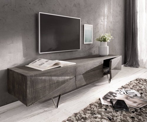 TV stolek Wyatt 175 cm akácie platina 1 výklopná dvířka