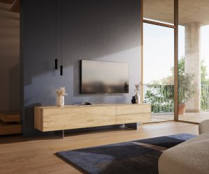 TV stolek Cuor 220 cm keramika Laminam® Sabbia dubová 1 výklopná