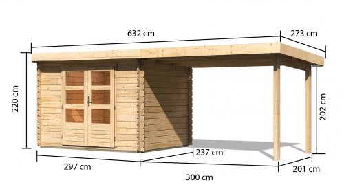 Drevený záhradný domček BASTRUP 3 s prístavkom Dekorhome