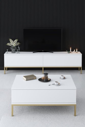 TV stolek Lord - White, Gold