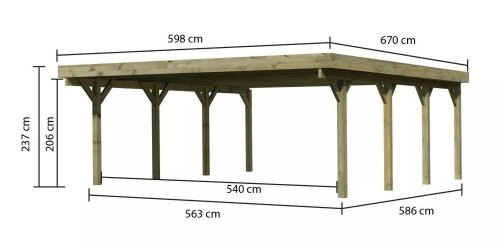 Drevený prístrešok / carport CLASSIC 2A s plechmi Dekorhome