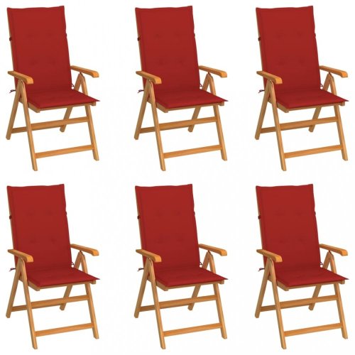 Zahradní židle 6 ks teak / látka Dekorhome - BAREVNÁ VARIANTA: Červená