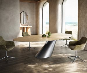 Jídelní stůl Edge oválný 280x130 keramika Laminam® Sabbia dubová Cono