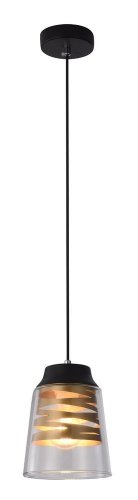 Čierno-zlatá závesná lampa, sklenené tienidlo, 60W, E27, Fresno