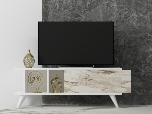 TV stolek Liberty - White, Marble