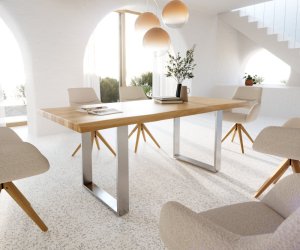 Jídelní stůl Edge 200x100 dub přírodní nerezová ocel úzký Live-Edge