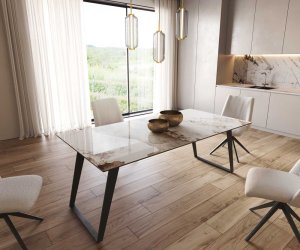 Jedálenský stôl Edge 200x100 keramický Minas Melange bielo-béžový