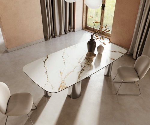 Jídelní stůl Edge oválný 240x120 cm keramika Calacatta Luxe bílo-zlato