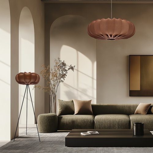 Stojacia lampa CAFEE’ s hnedým tienidlom v moka 52 cm – škandinávsky štýl, stojaca lampa E27