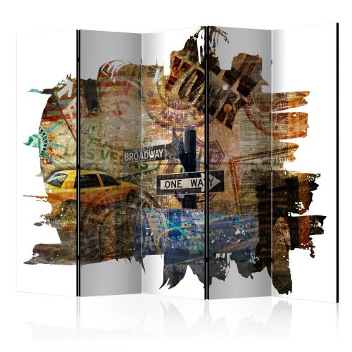 Paraván New York Collage Dekorhome - ROZMĚR: 225x172 cm (5-dílný)