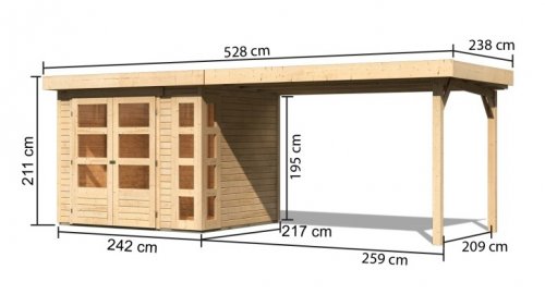Dřevěný zahradní domek KERKO 3 s přístavkem 280 Dekorhome