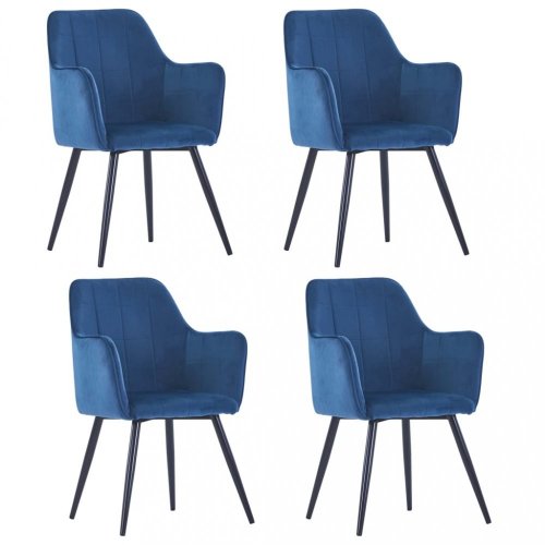 Jídelní židle 4 ks samet / ocel Dekorhome - BAREVNÁ VARIANTA: Modrá