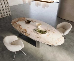 Jedálenský stôl 280x130 keramický Minas Melange bielo-béžový podstavec