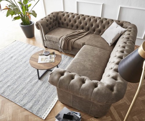 Rohová pohovka Chesterfield 209x200 cm taupe prešívaná