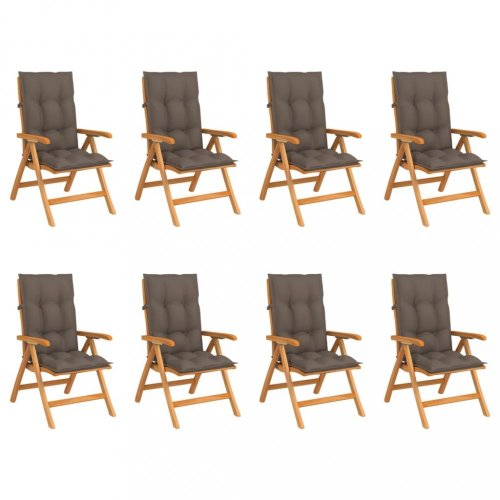 Skládací zahradní židle s poduškami 8 ks teak / látka Dekorhome - BAREVNÁ VARIANTA: Šedohnědá taupe