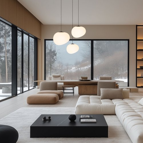 Závěsná lampa STONES 20 cm v japonském stylu - s bílým stínidlem inspirovaným kamenem - minimalistické stropní osvětlení do obývacího pokoje E27