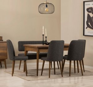 Jedálenský set s rozkladacím stolom a stoličkami (6 kusov) Vina - Walnut, Anthracite