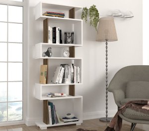 Knihovna Blok - White, Walnut