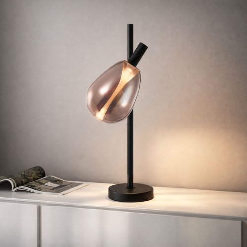 Lampka nocna Denso 26 czarna szklany klosz miedziany do czytania