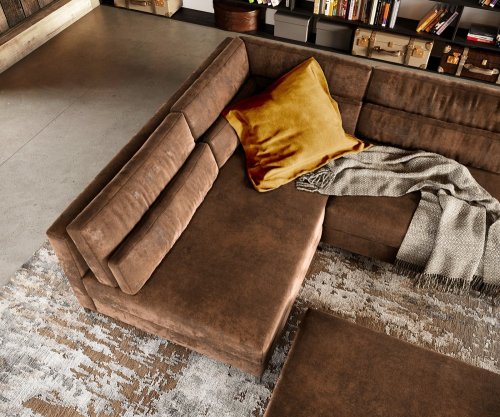 Pohovka ve tvaru "U" Elio 300x185 cm imitace kůže vintage hnědá