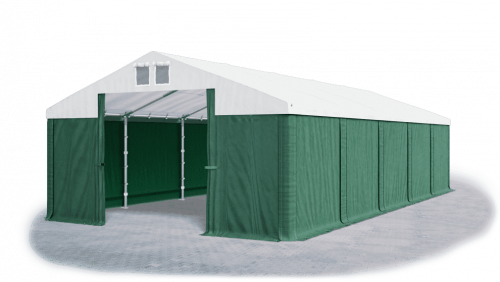 Garážový stan 6x8x3,5m strecha PVC 560g/m2 boky PVC 500g/m2 konštrukcia ZIMA - Farba strešné plachty: Biela, Farba bočné plachty: Zelená, Farba zvislých pruhov: Zelené