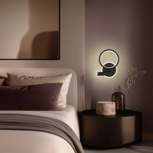 Nástěnná lampa MONET kruhová černá 18W LED 3000K bílé stínidlo