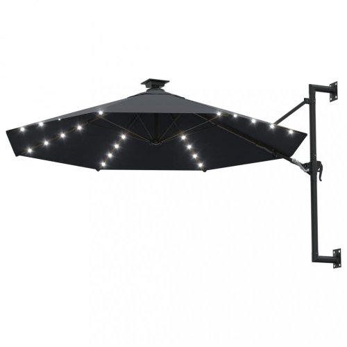 Nástěnný slunečník s LED světly  Ø 300 cm  látka / kov Dekorhome - BAREVNÁ VARIANTA: Černá