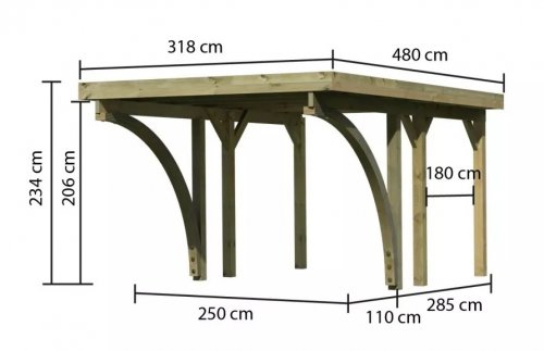 Dřevěný přístřešek / carport CLASSIC 1C s plechy Dekorhome