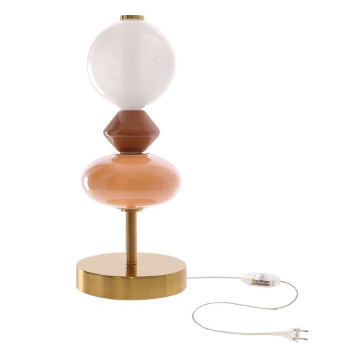 FLORES lampka stołowa mosiężny+brązowy 10W LED 3000K klosz biały