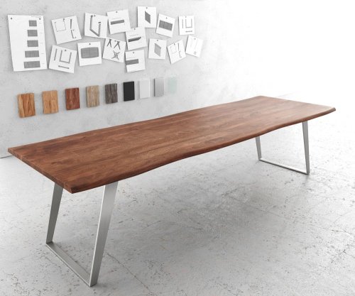 Jedálenský stôl Edge 300x100 cm akácia hnedá nerezová oceľ strieborná