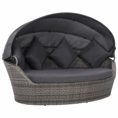 vidaXL Zahradní lehátko z polyratanu s baldachýnem 200x120x140 šedé