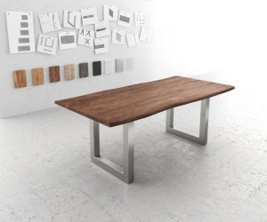 Jídelní stůl Edge 200x100 akácie hnědá nerezová ocel široká podnož