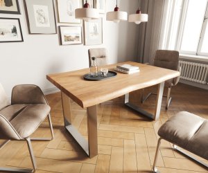 Jedálenský stôl Edge 140x90 XL akácia prírodná nerezová oceľ úzka