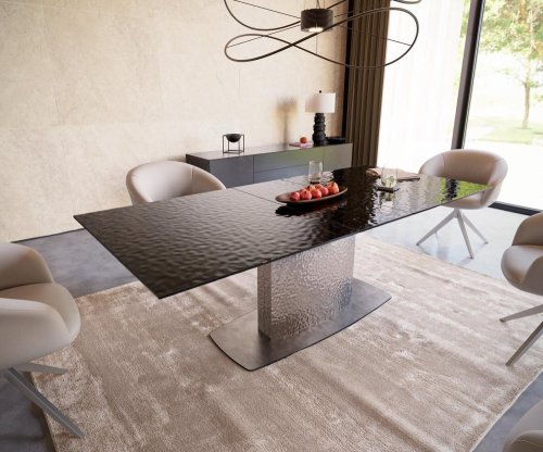 Jídelní stůl Edge 180-220x100 kouřově černé reliéfní sklo 3D design