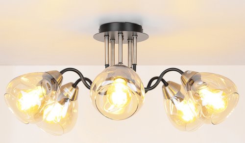 Stropná lampa čierna/zlatá dymová 5xE27 Unica