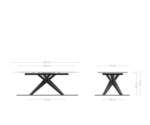 Jídelní stůl Edge 180-220x90cm Laminam® keramika šedá křížová podnož