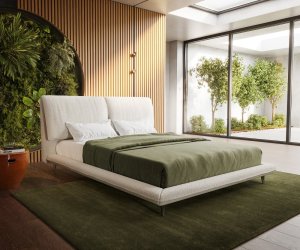 Čalouněná postel Cusino 140x200 cm bouclé krémovo-bílá