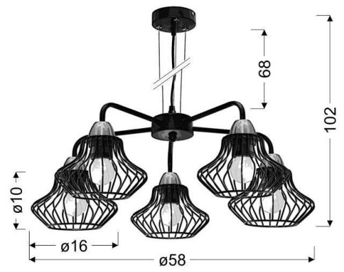 Závesná stropná lampa 5x60W E27 čierna Alen