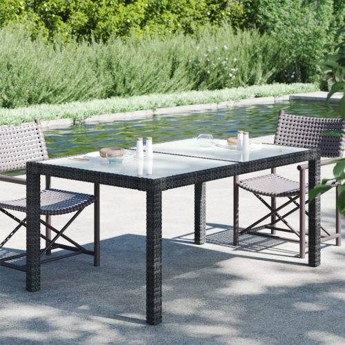 Záhradný stôl 150x90x75 cm sklo / polyratan Dekorhome - BAREVNÁ VARIANTA: Béžová / čierna