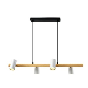 Stropná lampa Xilo čierna s dreveným tienidlom 4x25W GU10 biele