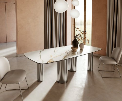 Jídelní stůl Edge oválný 240x120 cm keramika Calacatta Luxe bílo-zlato