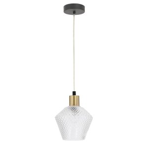 Závesná lampa Greniko čierna 1x40W E14 priehľadné tienidlo